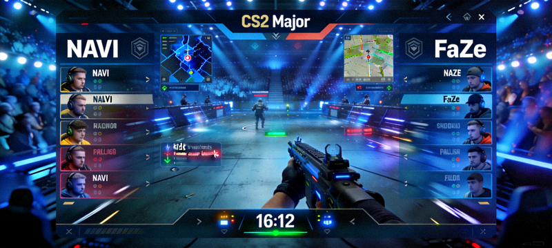 CS2 Major赛事NAVI对阵FaZe比赛直播画面